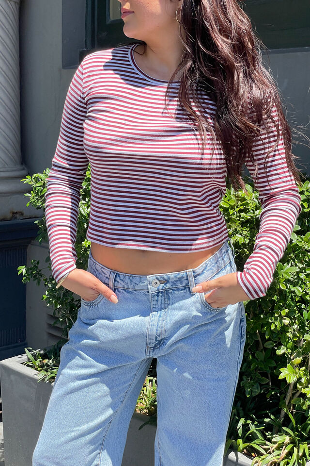90S Long Sleeve Tee, SILVER MARLE/BORDEAUX STRIPE