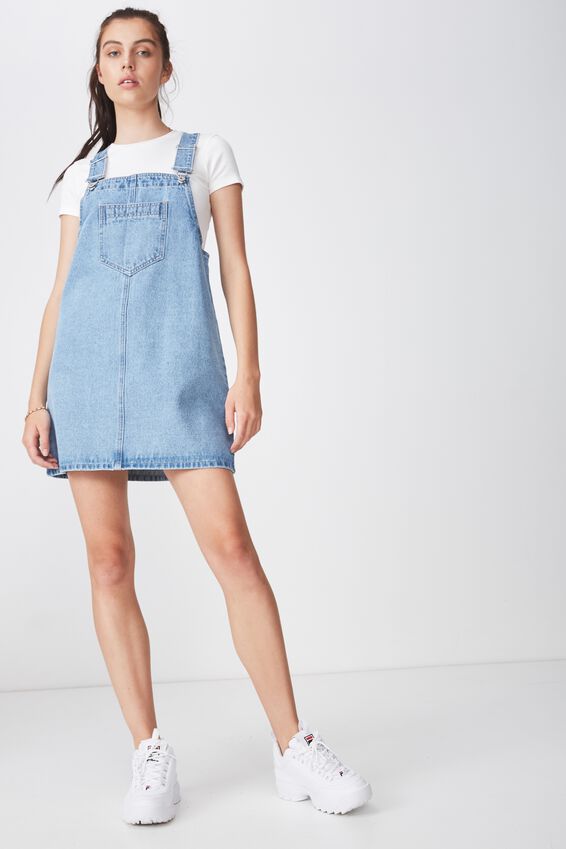 Classic Denim Overall Dress, THRIFT BLUE