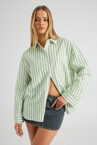 Oversized Shirt, GREEN STRIPE