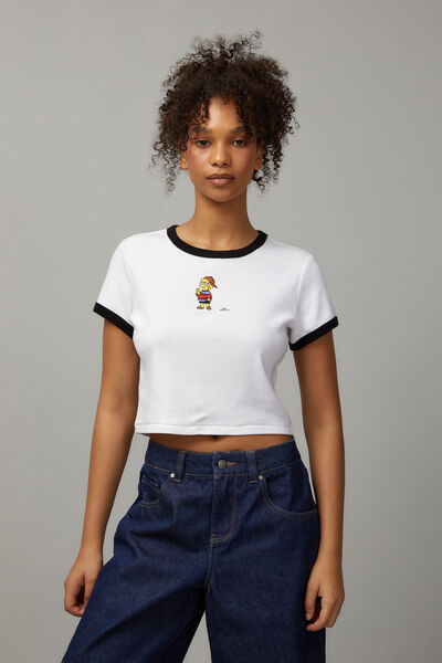 Lcn Simpsons Cropped Fitted Graphic Tee, LCN SIM COOL LISA / WHITE