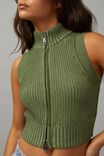 Zip Front Knit Vest, MOSS GREEN - alternate image 2