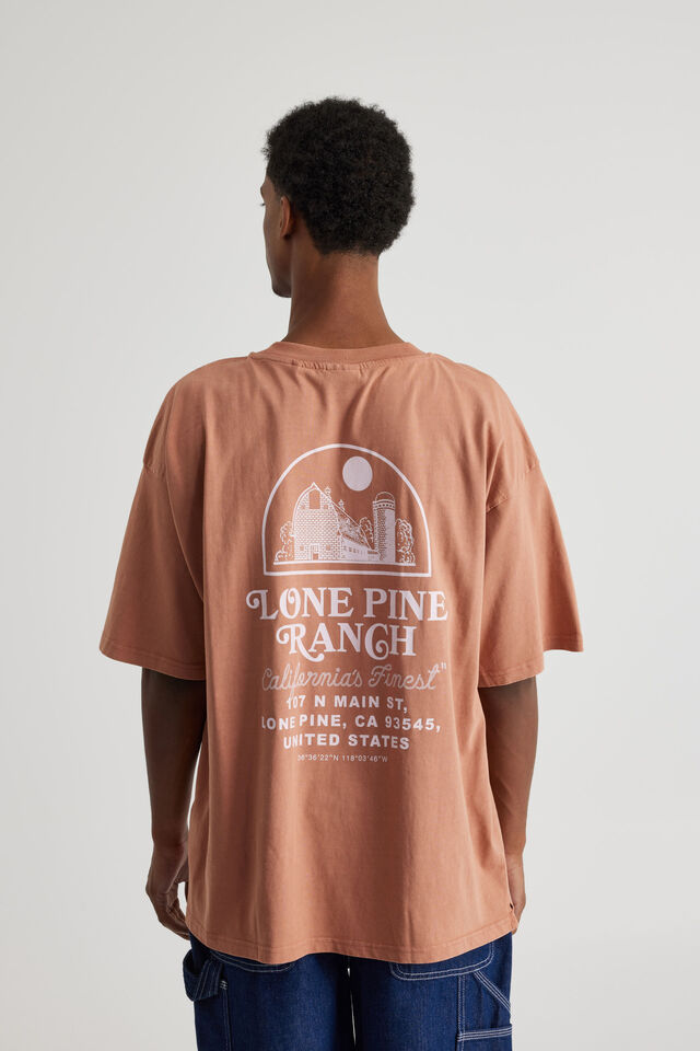 Half Half Heavyweight Box Fit Graphic Tshirt, HH WASHED LIGHT OCHRE/LONE PINE RANCH