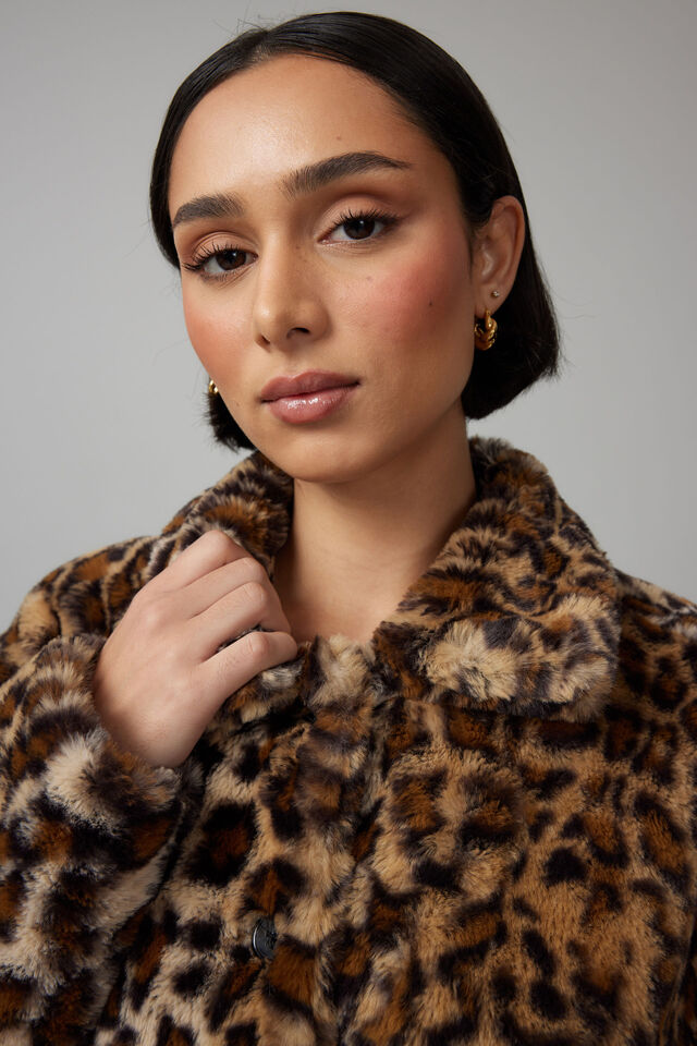 Leopard Faux Fur Jacket, LEOPARD PRINT