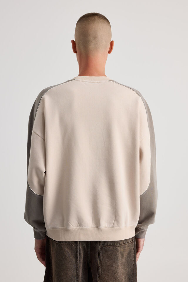 Half Half Piped Crew, HH WASHED BEIGE/PANELLED Y2K