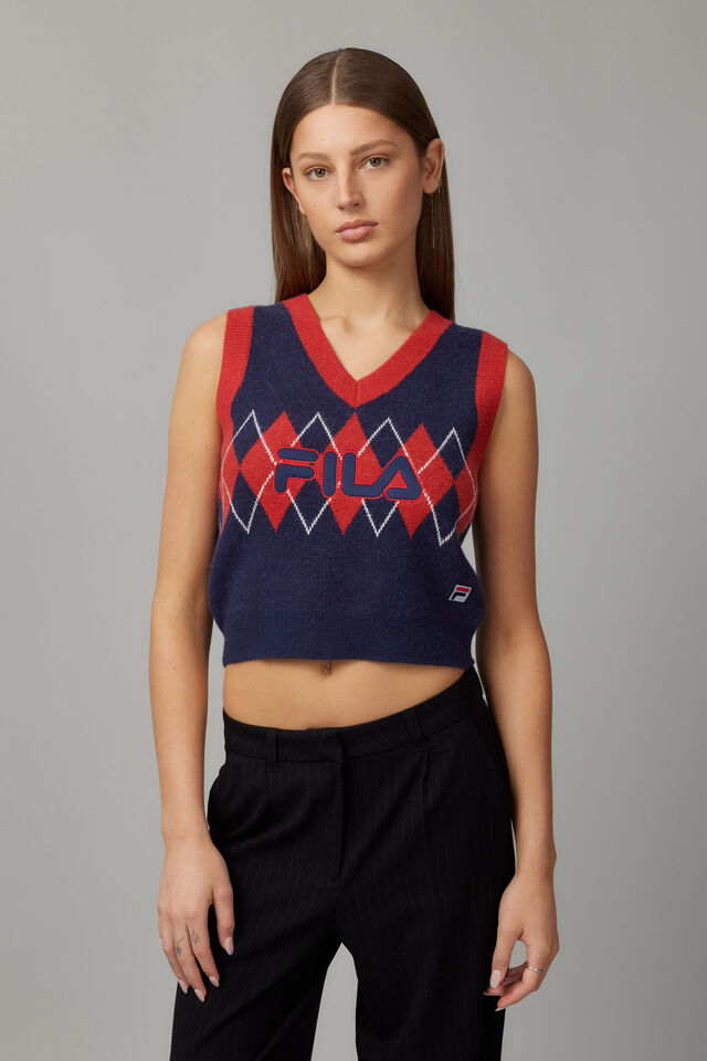 Fila Lcn Argyle Knit Vest, NAVY BLAZER/FILA SPORT