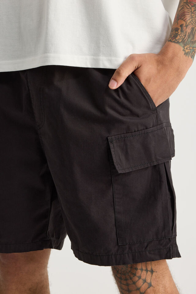Half Half Pull On Cargo Short, BLACK