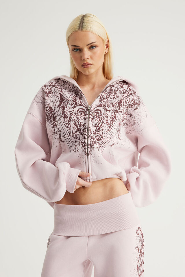 Notion Boxy Zip Through Hoodie, NTN PINK DUST/GOTHIC SCRIPT