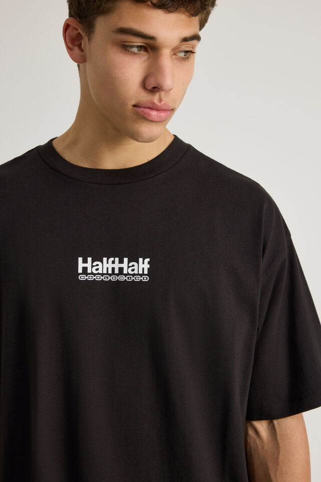 Half Half Box Fit Graphic T Shirt, HH BLACK/HARDWARE