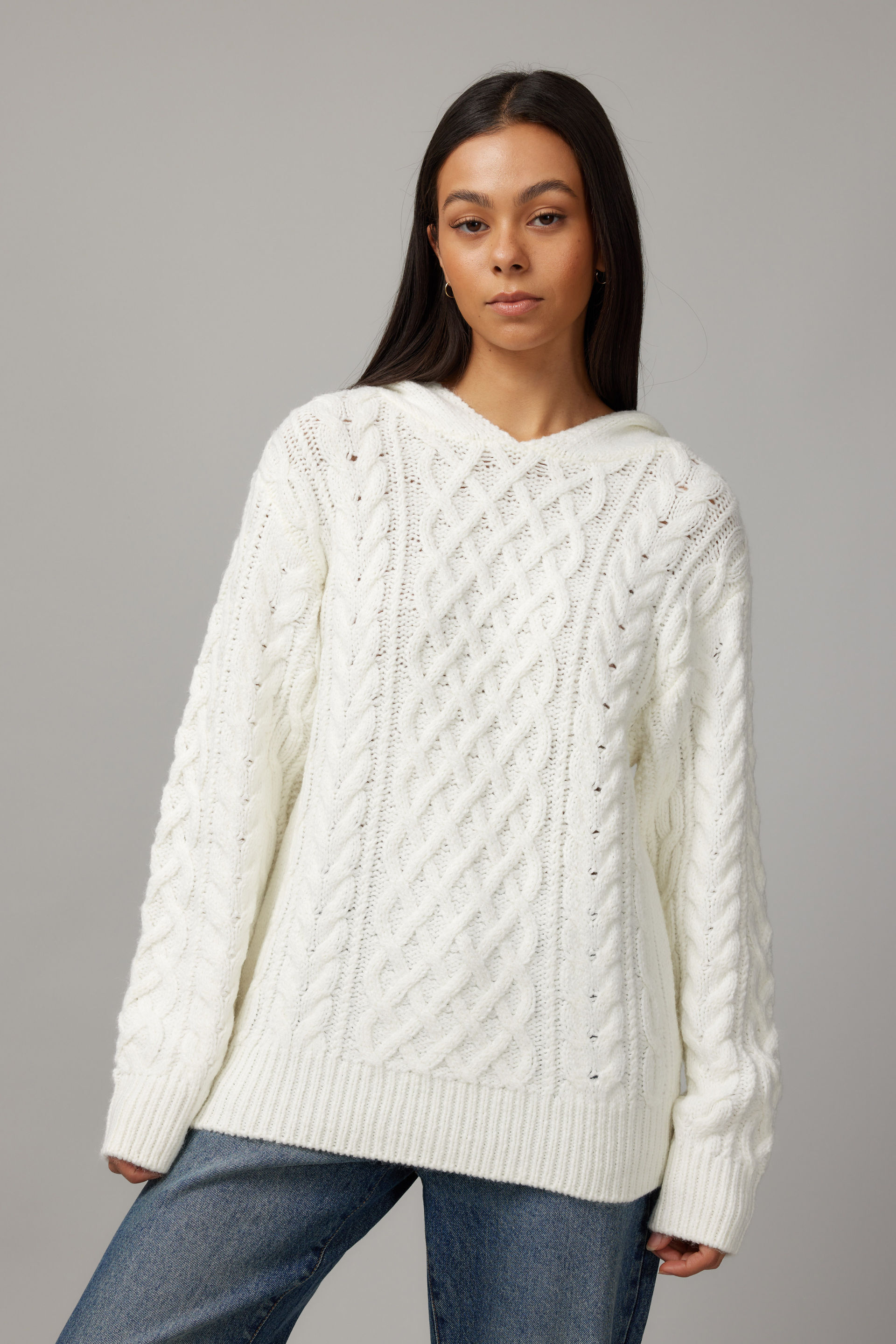 Cable knit hoodie women's outlet
