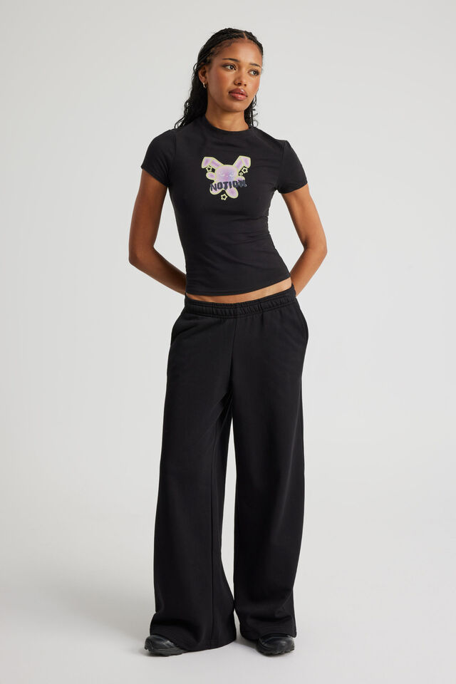 Fitted Graphic Tee, WASHED BLACK/BUNNY GLOW