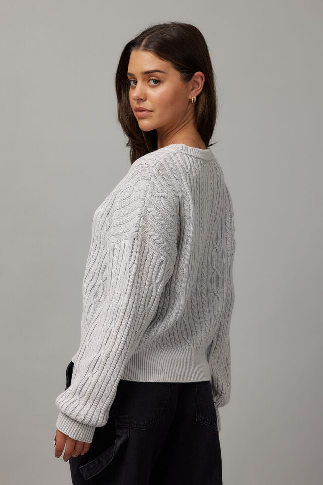 Lola Oversized Cable Knit Crew, SILVER/NEW YORK CITY