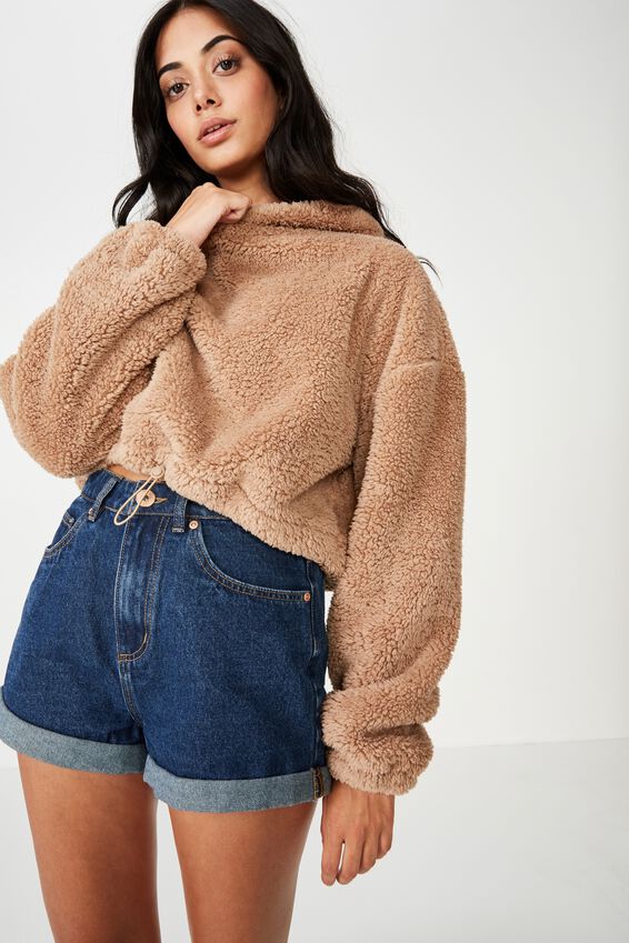 Plush Toggle Hem Hoodie, MOCHA