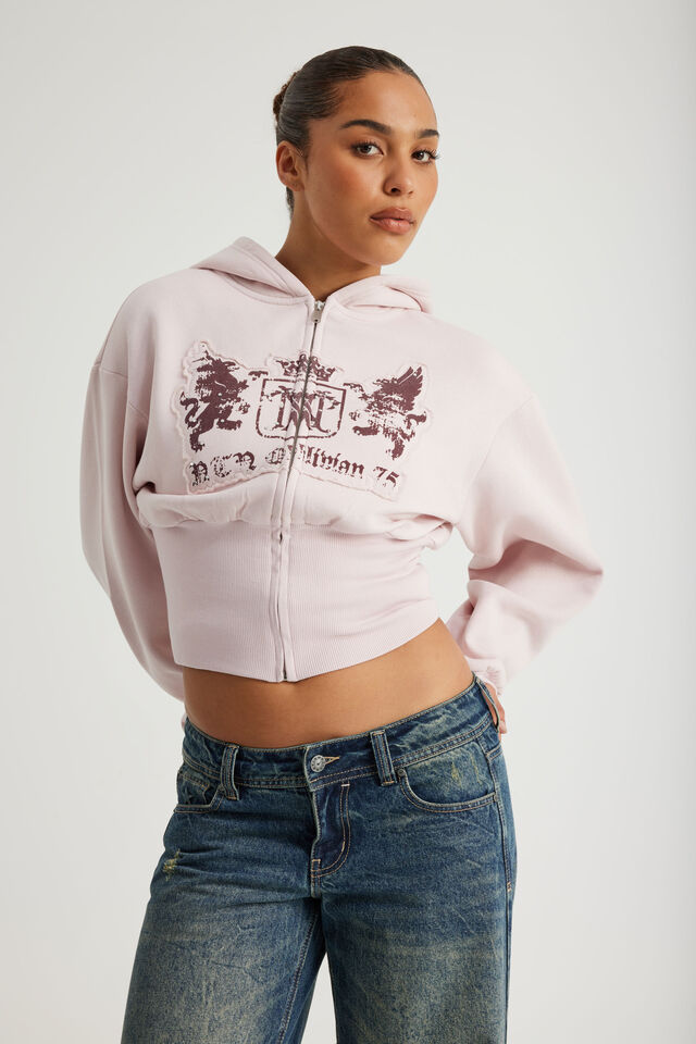 Notion Corset Zip Through Hoodie, NTN WASHED PINK DUST/OBLIVION 75