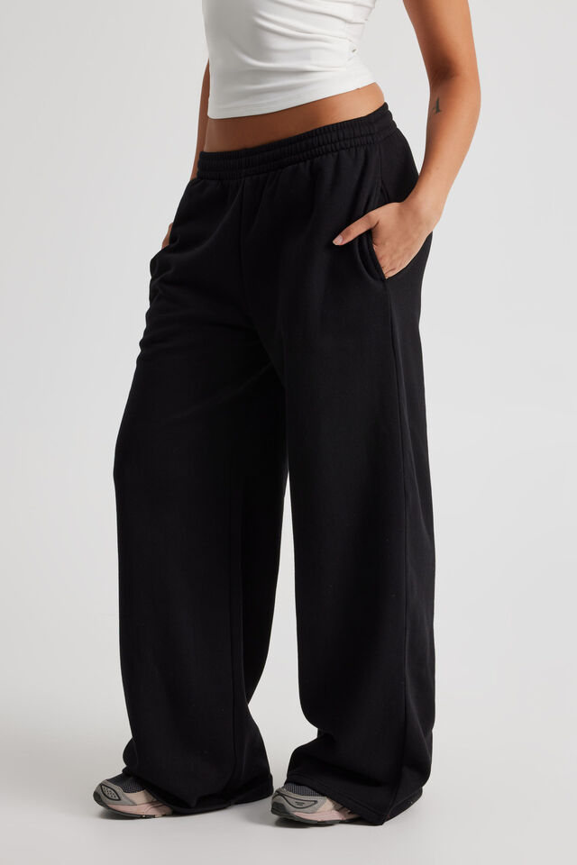 Classic Wide Leg Trackpant, BLACK