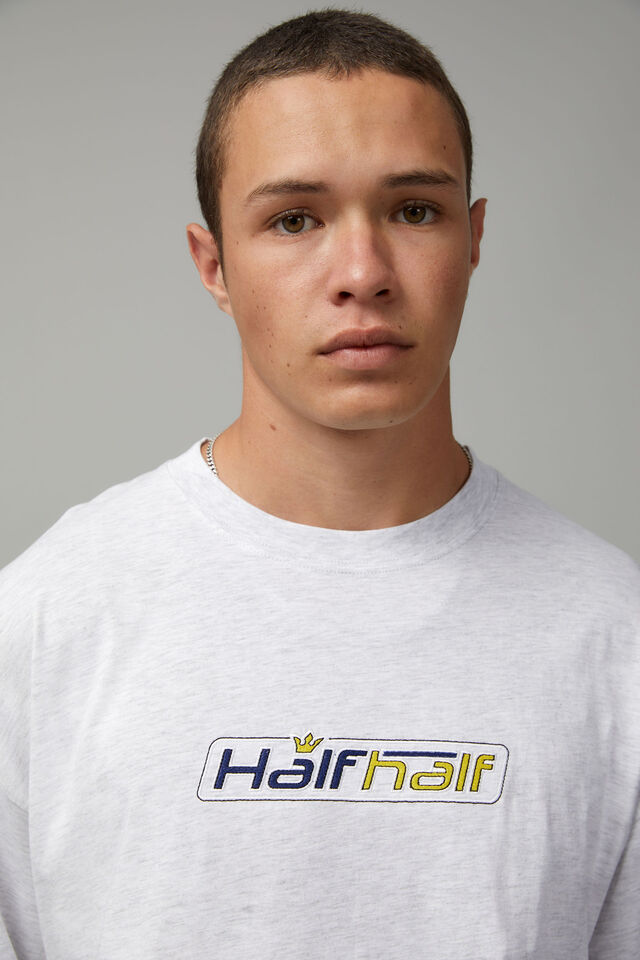 Half Half Oversized T Shirt, SILVER MARLE/HALF HALF CROWN