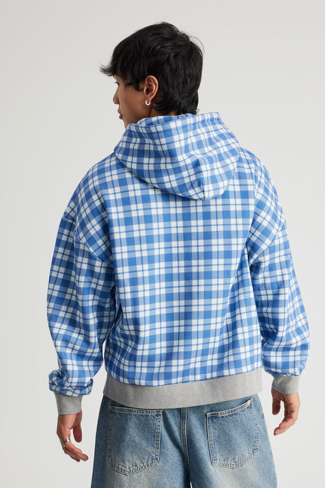 Half Half Zip Thru Hoodie, HH BLUE CHECK /SURF RIOT