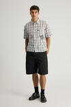 Half Half Boxy Cropped Short Sleeve Shirt, WHITE WINDOW CHECK/GOTHIC HH - alternate image 2