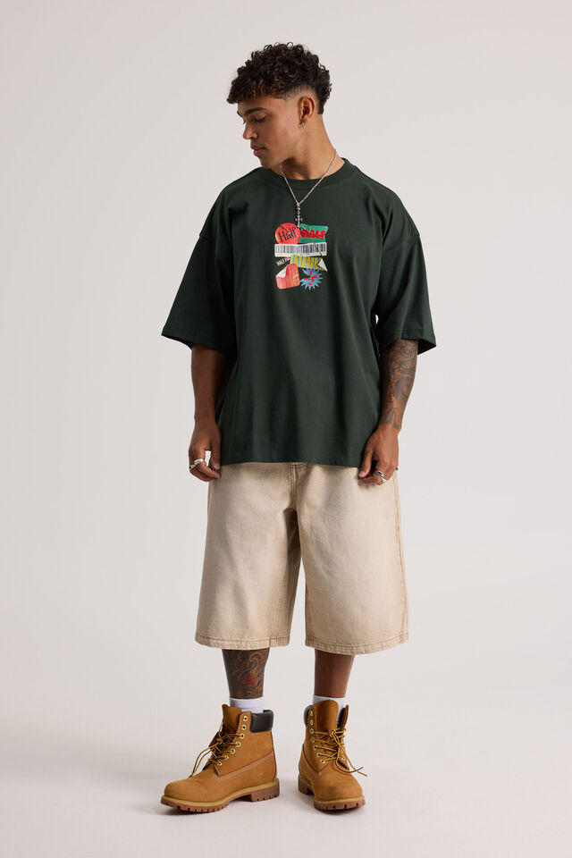Half Half Heavyweight Box Fit Graphic Tshirt, HH KELP/HALF HALF BARCODE