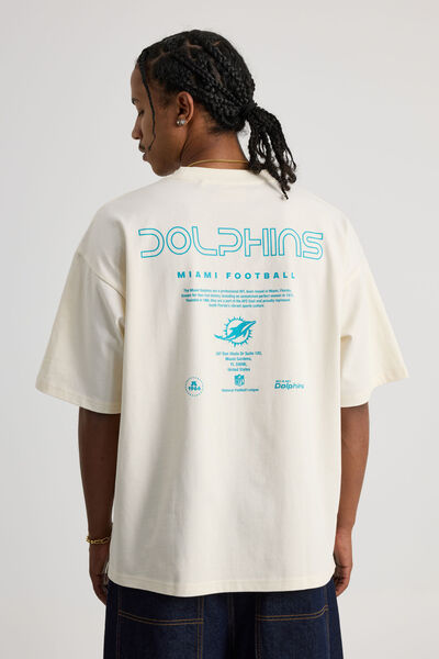 Heavyweight Box Fit Nfl Tshirt, LCN NFL EGGSHELL/MIAMI DOLPHINS Y2K