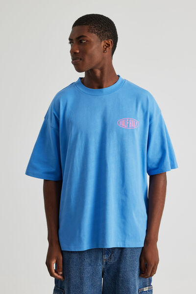 Half Half Heavyweight Box Fit Graphic Tshirt, HH CORNFLOWER/TAKEOVER