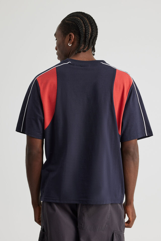 Half Half Box Fit Panelled Graphic Tshirt, HH NAVY BLAZER VARSITY RED/HH PERFORMANCE