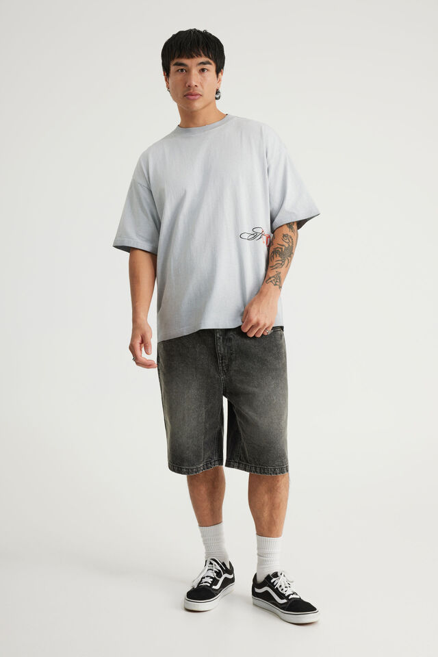 Notion Baggy Denim Short, SMOKEY GREY/RAW EDGE APPLIQUE