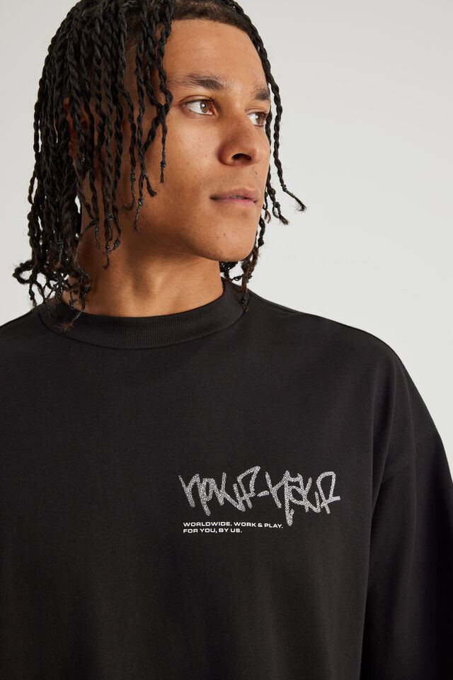 Half Half Heavyweight Box Fit Graphic Tshirt, HH BLACK/TAGLINE