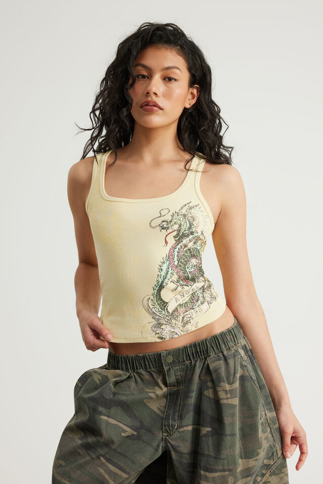 Graphic Rib Tank, LEMON BUTTER / VIVID DRAGON