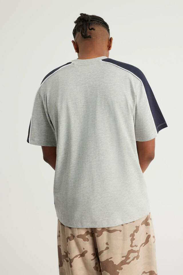 Half Half Panelled Tee, HH GREY MARLE/NAVY BLAZER PANELLED PILL