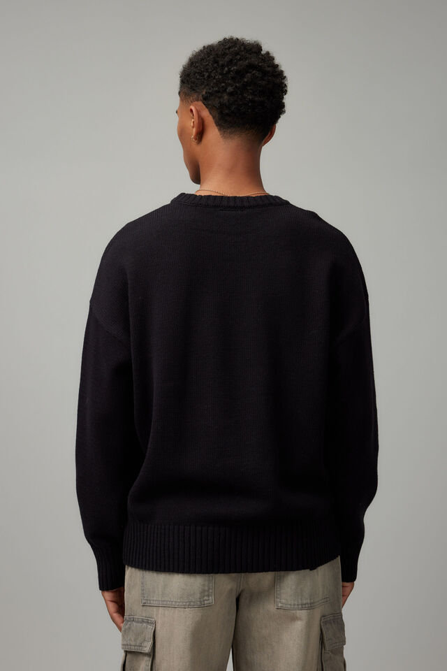 Boxy Crew Neck Knit, BLACK