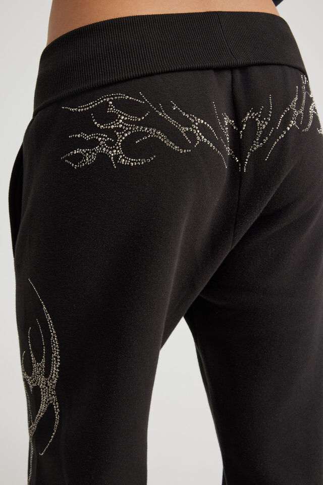 Wide Waistband Trackpant, NTN BLACK/RHINESTONE