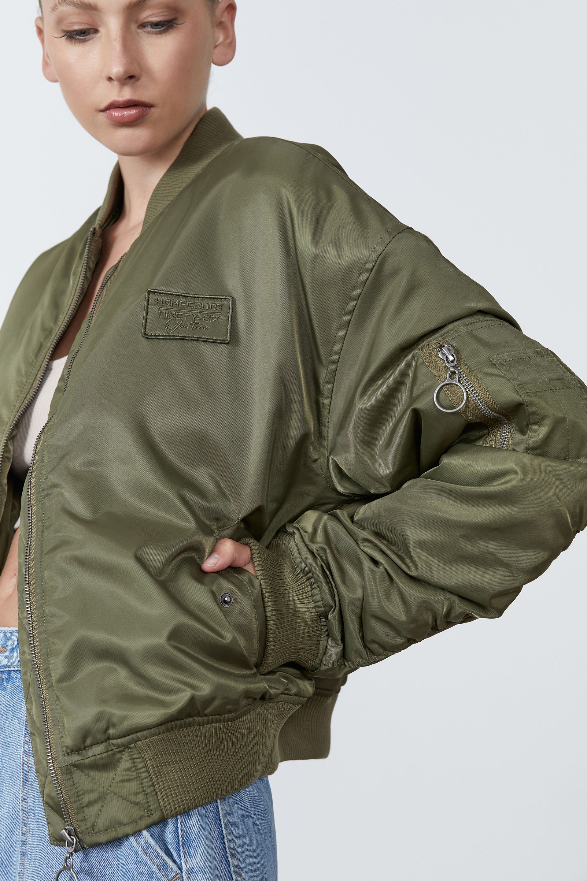 Green bomber jacket discount womens