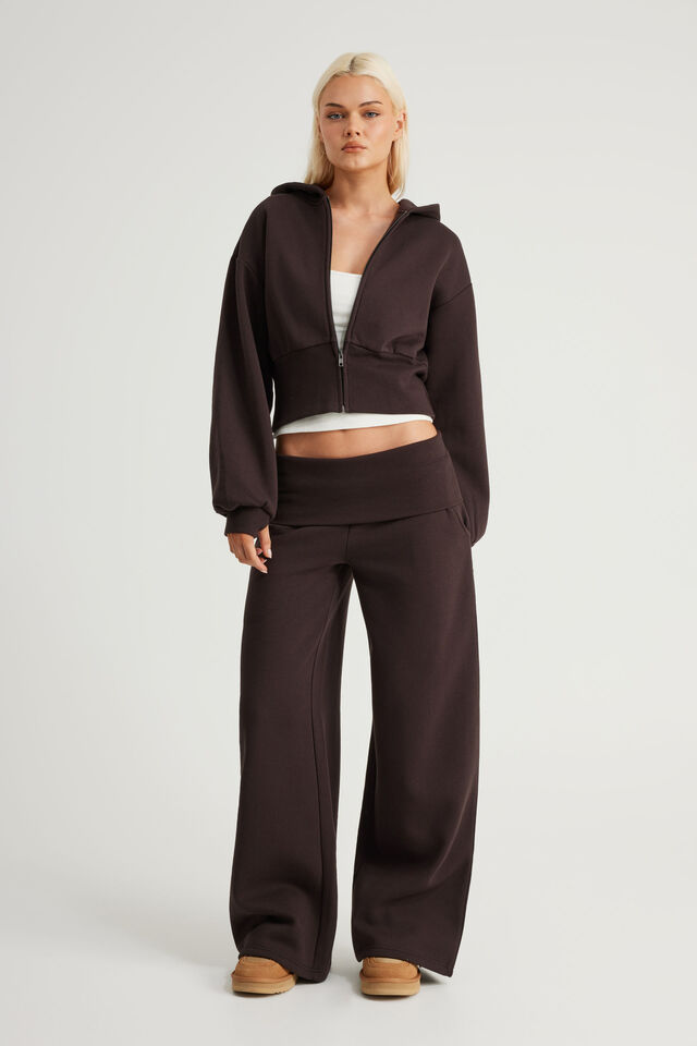 Authentics Shrunken Zip Through Hoodie, CHOC NOIR