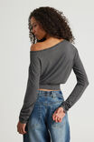Long Sleeve Off Shoulder Top, BLACK/GUNMETALMARLE STRIPE - alternate image 3