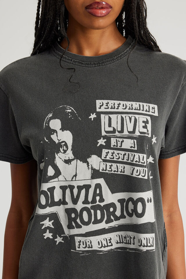 Music Merch Regular Tee, LCN BRA WASHED BLACK/OLIVIA RODRIGO LIVE