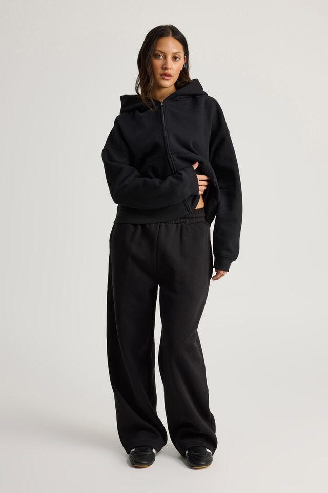 Authentics Boxy Crop Zip Through, BLACK