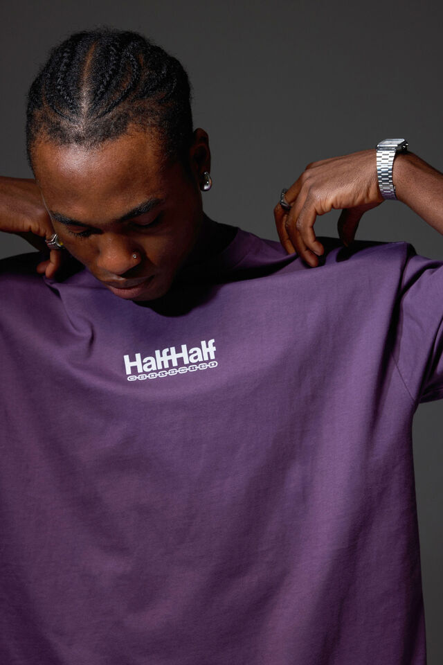 Half Half Box Fit Graphic T Shirt, HH GRAPE/HALF HALF HARDWARE