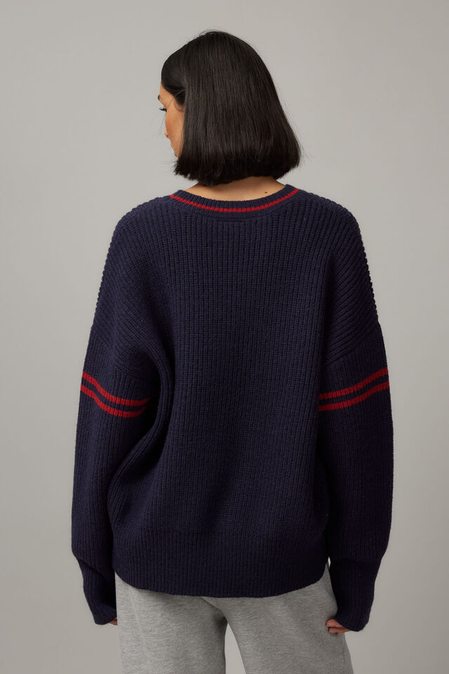Billie Oversized Stripe Knit Jumper, NAVY/RED