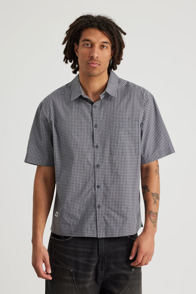 Half Half Short Sleeve Shirt, HH SLATE CHECK