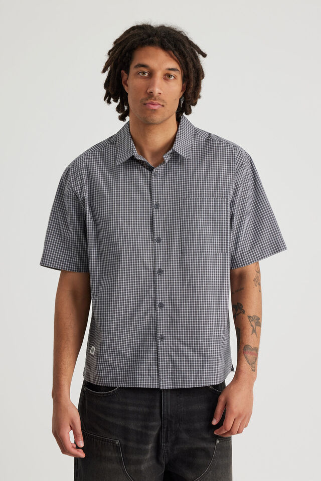 Half Half Short Sleeve Shirt, HH SLATE CHECK