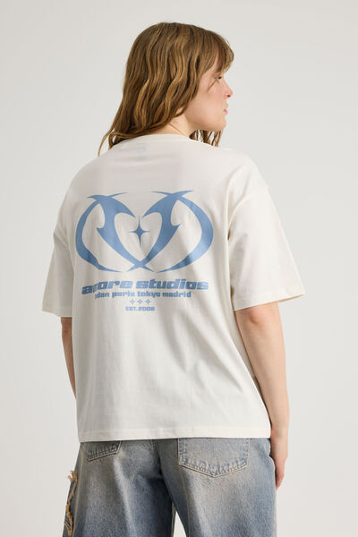 Oversized Graphic Tee, CLOUD/HEART AMORE