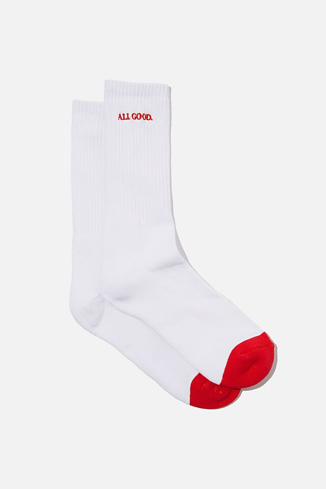 Retro Ribbed Socks, ALL GOOD WHITE