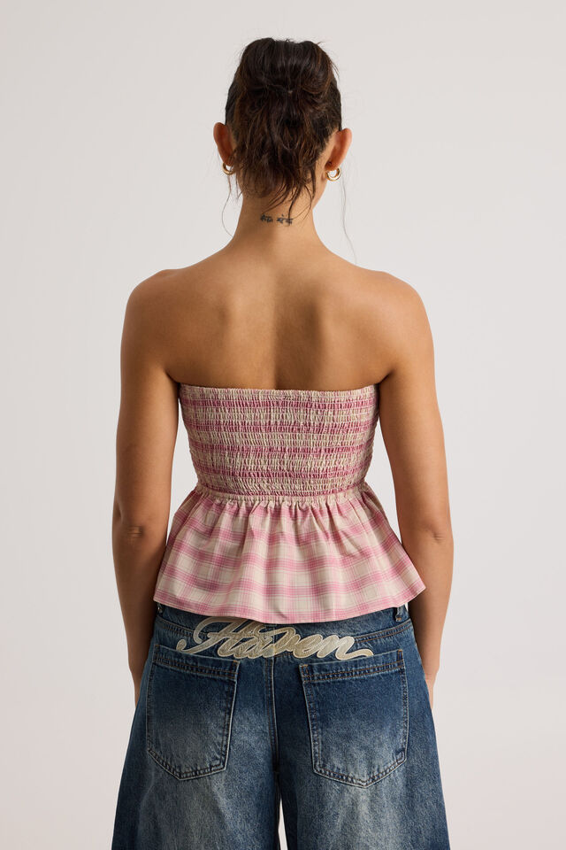 Ari Shirred Bandeau, CASHMERE ROSE CHECK