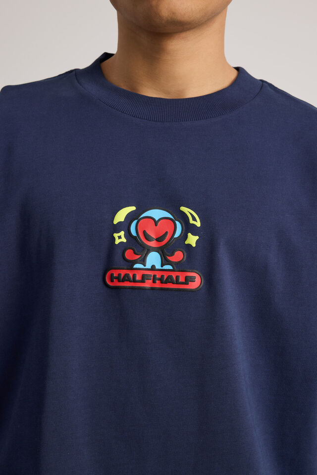 Half Half Heavyweight Box Fit Graphic Tshirt, HH MIDNIGHT BLUE/HALF HALF TROUBLEMAKER