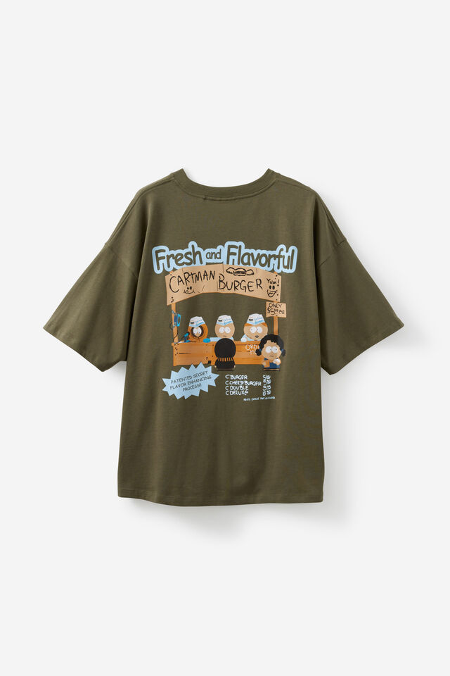 South Park X Half Half Box Fit Tshirt, LCN SOU PORTLAND MOSS/CARTMAN BURGER
