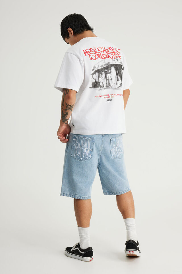 Half Half Baggy Denim Short, CLEAN BLEACH
