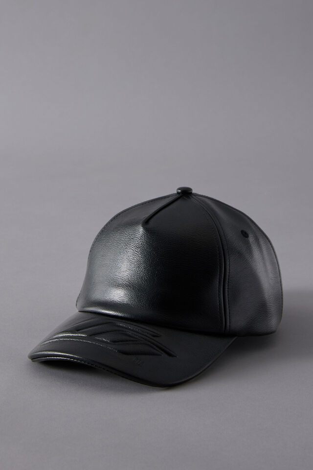 Open Gallery Brim Emboss Cap, OG BLACK PU BRIM EMBOSS