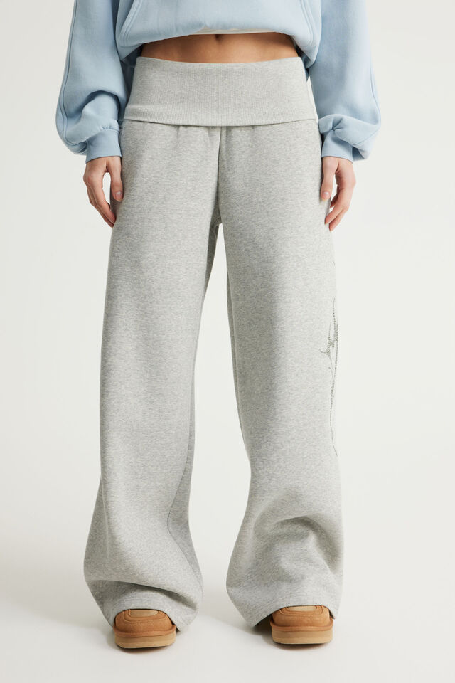 Wide Waistband Trackpant, NTN GREY MARLE/RHINESTONE CYBER