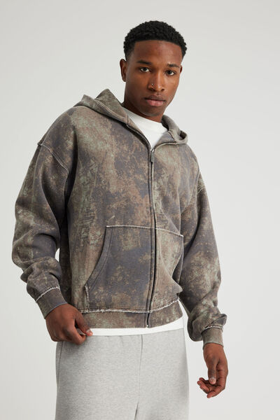 Notion Zip Thru Hoodie, NTN WASHED ABSTRACT DYE CAMO/RAW