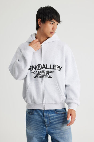 Open Gallery Zip Thru Hoodie, OG SILVER MARLE/GALLERY ATELIER